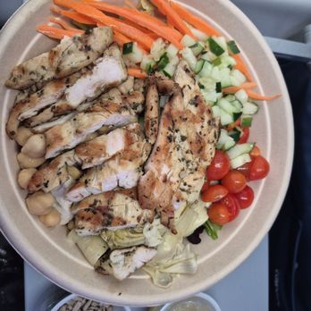 Urban Olive - Salad with chicken add-on. A little tired and processed, but salad :) $23 definitely felt too much though - Middle Eastern Near Me - O'Hare, Illinois