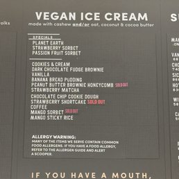 Vegan menu