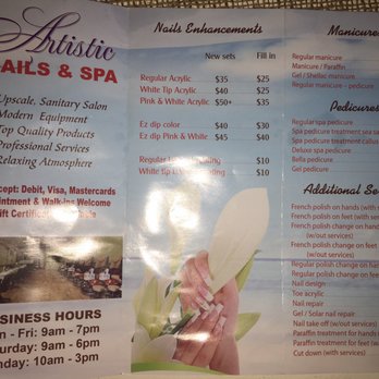 Artistic Nails Spa - Menu (front) - Nail Salons Near Me - Lahaina, Hawaii