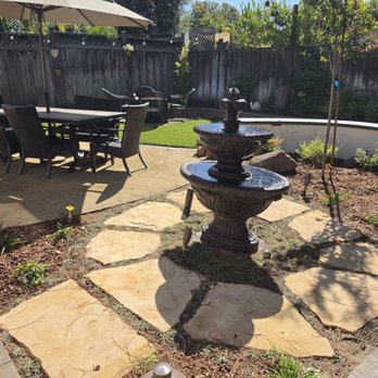 Jpm Landscape - Existing fountain move to create focal point in our Santa Barbara themed garden with new seating wall and decomposed granite dining area. - Landscaping Near Me - San Jose, California