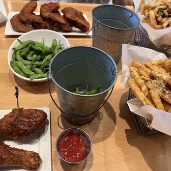 Bonchon - 4 Pc Drums 8 Pc Wings Edamame Seasoned French Fries - Korean Near Me - Roseville, Minnesota Bonchon - 4 Pc Drums 8 Pc Wings Edamame Seasoned French Fries - Korean Near Me - Roseville, Minnesota