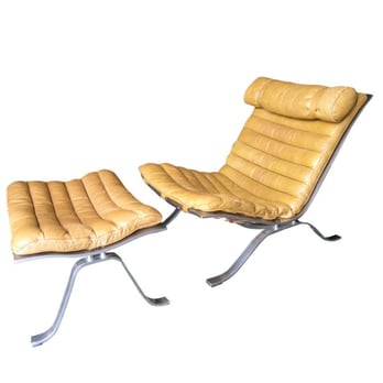 Machine Age - Leather and stainless steel lounge chair and ottoman by Arne Norell. - Furniture Stores Near Me - Boston, Massachusetts