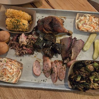 The Polite Pig - butcher board for two (pulled pork, brussel sprouts, street corn, add burnt ends) - Barbeque Near Me - Orlando, Florida The Polite Pig - butcher board for two (pulled pork, brussel sprouts, street corn, add burnt ends) - Barbeque Near Me - Orlando, Florida