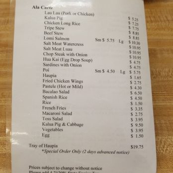 Jackie's Diner - Ala carte Menu - Hawaiian Near Me - Aiea, Hawaii