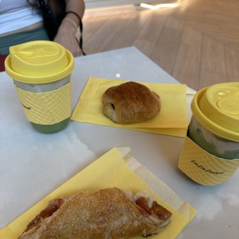 La La Land - Banana cloud matcha latte, strawberry danish, chocolate croissant. - Coffee & Tea Near Me - Houston, Texas La La Land - Banana cloud matcha latte, strawberry danish, chocolate croissant. - Coffee & Tea Near Me - Houston, Texas