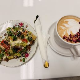 Avocado toast and strawberry latte