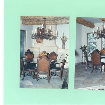Scrimshaws - Collier Dining Room:  Table, Chairs and customer metal chandeliers - Interior Design Near Me - Durango, Colorado