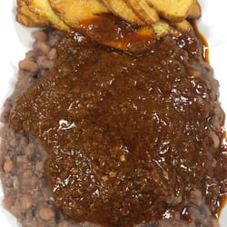 African Fusion Restaurant - Vegetarian option.Honey beans, fried plantain and fried pepper.
