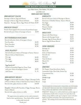 Menu photo 3 New Baden General Store New Baden, TX Menu photo 3 New Baden General Store New Baden, TX
