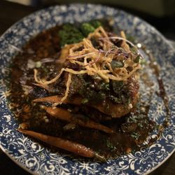 The 1894 Lodge - Chicken Marsala: pan seared chicken over mash potatoes, roasted vegetables (carrots and broccolini), on top of a marsala wine sauce