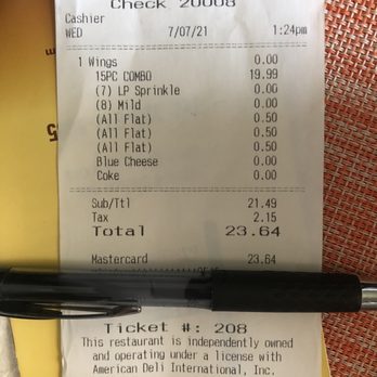 American Deli - Receipt - Chicken Wings Near Me - Los Angeles, California