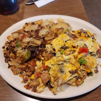 McDuff's - Sausage Scramble with Mushrooms, sweet peppers,cheese and onions. Home style potatoes. Delish and enough for the next two days. - Breakfast & Brunch Near Me - Redlands, California