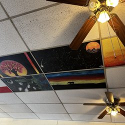 Sounds Good Cafe - Surprise art on the ceiling-delightful!