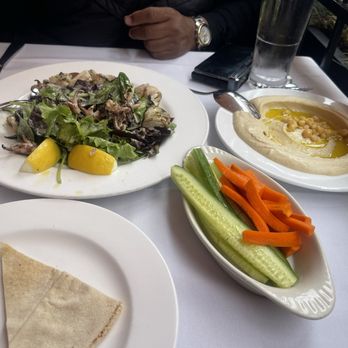 Cafe Santorini - Hummus and SANTORINI GRILLED CALAMARI appetizer - Italian Near Me - Pasadena, California Cafe Santorini - Hummus and SANTORINI GRILLED CALAMARI appetizer - Italian Near Me - Pasadena, California