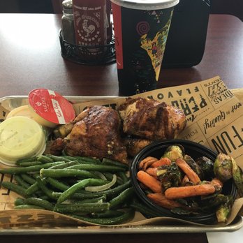Sardi's Pollo A La Brasa - Lunch Special; 1/2 Chicken with a side of green beans and carrots mixed with Brussels sprouts - Latin American Near Me - Frederick, Maryland