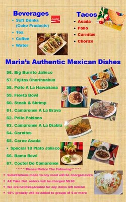 Menu photo 2 Maria's Mexican Cafe Grove Hill, AL