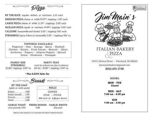 Menu photo 2 Jim Main's Bakery Vineland, NJ Menu photo 2 Jim Main's Bakery Vineland, NJ