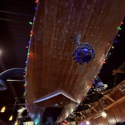 Boathouse Grill - A boat on the ceiling!