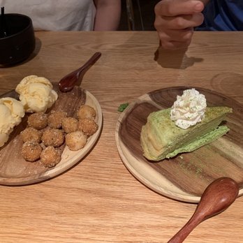 Omakase Sushi & Sake Bar - Green tea crepe cake and mochi ice cream - Sushi Bars Near Me - Lexington, Kentucky