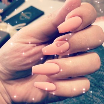 Crystal Nails And Spa - Coffin shape full set , color nude matte done by Anna - Nail Salons Near Me - Hialeah, Florida