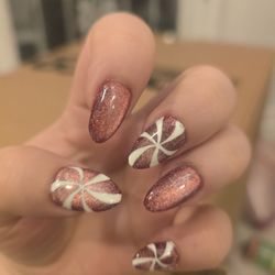 Tiny Nails - dip with glitter then red chrome and design