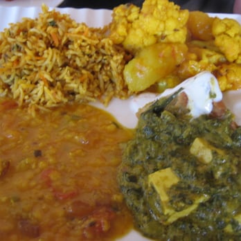 Delhi Heights - chicken biryani, aloo gobi, palak paneer, and i forgot... - Indian Near Me - Jackson Heights, New York Delhi Heights - chicken biryani, aloo gobi, palak paneer, and i forgot... - Indian Near Me - Jackson Heights, New York
