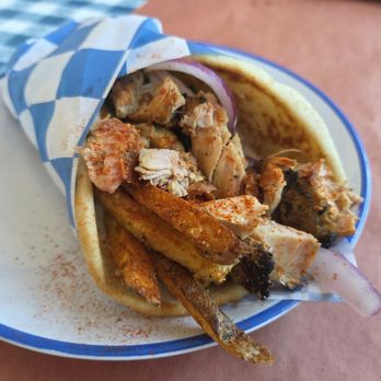The Greek Shack - Signature chicken gyro pita - tomato, onion, tzatziki, fries, paprika - Greek Near Me - Mountain Top, Pennsylvania The Greek Shack - Signature chicken gyro pita - tomato, onion, tzatziki, fries, paprika - Greek Near Me - Mountain Top, Pennsylvania