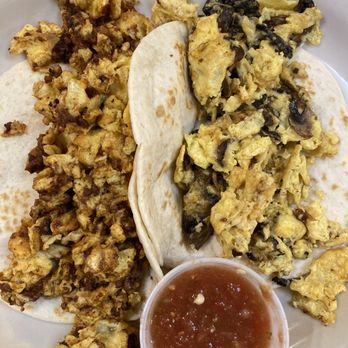 Cafe On the Square - Chorizo & egg | egg & mushroom tacos - Breakfast & Brunch Near Me - San Marcos, Texas