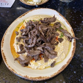 Luxor - Beef Hummus - big portion, beef had a good grilled flavor - Mediterranean Near Me - San Antonio, Texas Luxor - Beef Hummus - big portion, beef had a good grilled flavor - Mediterranean Near Me - San Antonio, Texas