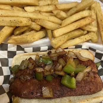 Down South BBQ & Burgers - Smoked Link Dog with fries - Barbeque Near Me - Canton, Mississippi