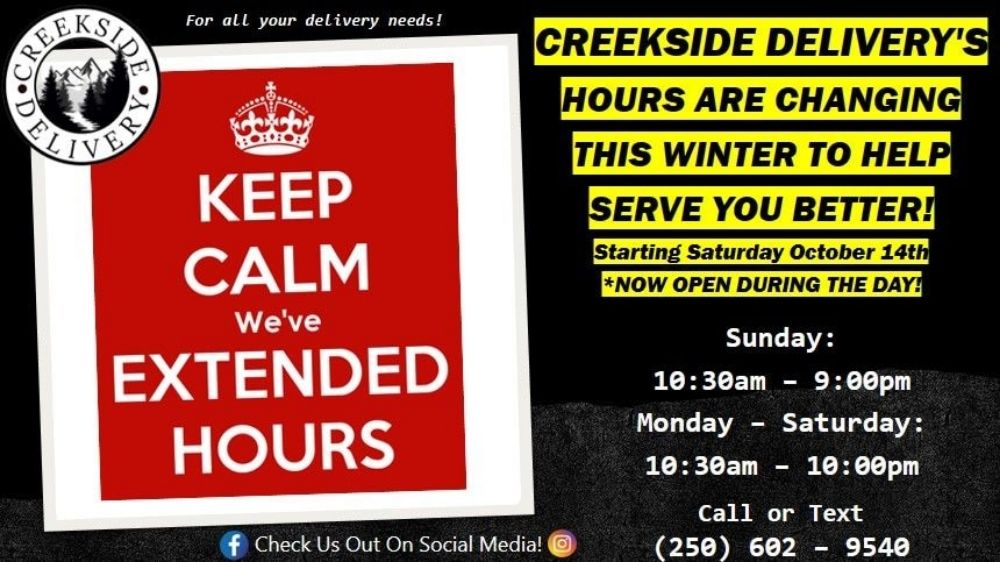 CREEKSIDE DELIVERY Updated August 2024 Kimberley, British Columbia Food Delivery Services