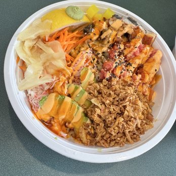 Sushi Hut - Poke Bowl; brown rice, proteins: spicy tuna, salmon, unagi; everything on it - Sushi Bars Near Me - Salinas, California