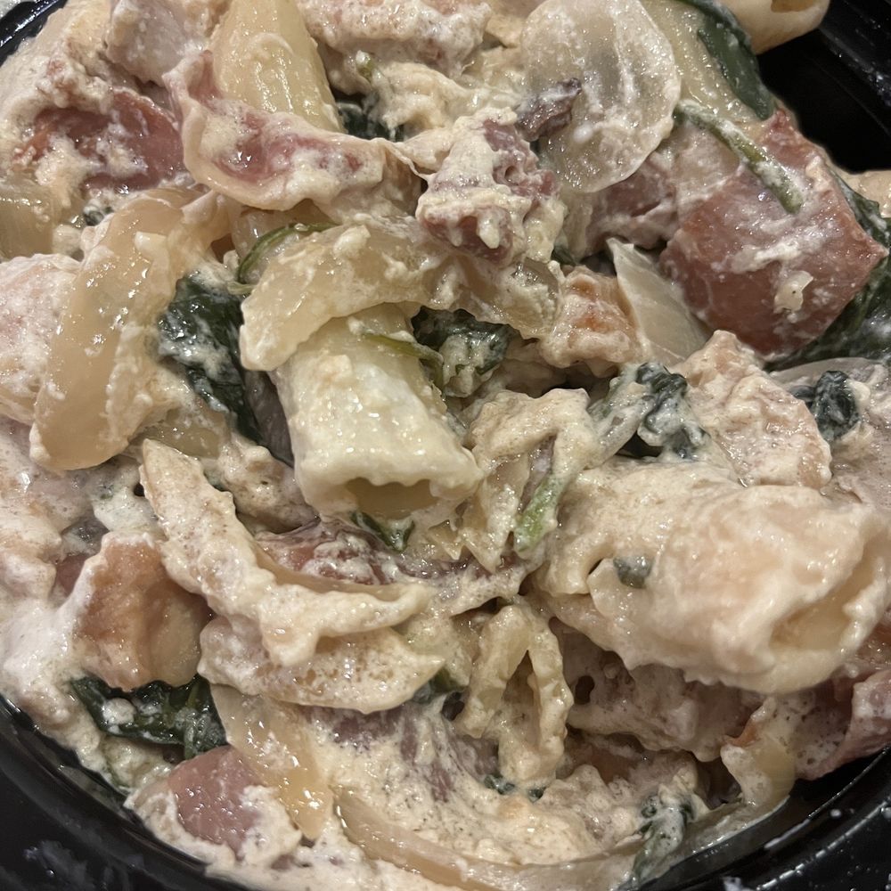 Saltimbocca: 'Chicken cutlet, prosciutto, caramelized onions, spinach, red grapes, marsala cream, fried sage' Saltimbocca: 'Chicken cutlet, prosciutto, caramelized onions, spinach, red grapes, marsala cream, fried sage'