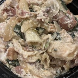 Saltimbocca: 'Chicken cutlet, prosciutto, caramelized onions, spinach, red grapes, marsala cream, fried sage' Saltimbocca: 'Chicken cutlet, prosciutto, caramelized onions, spinach, red grapes, marsala cream, fried sage'