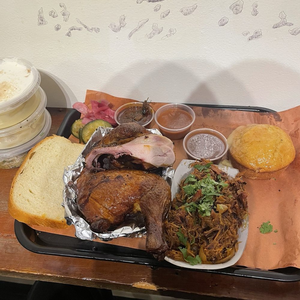 Southern Junction - Chicken, beef, cornbread, milk bread, sauces (sides were accidentally put in to-go containers so no visual) - Indian Near Me - Buffalo, New York Southern Junction - Chicken, beef, cornbread, milk bread, sauces (sides were accidentally put in to-go containers so no visual) - Indian Near Me - Buffalo, New York