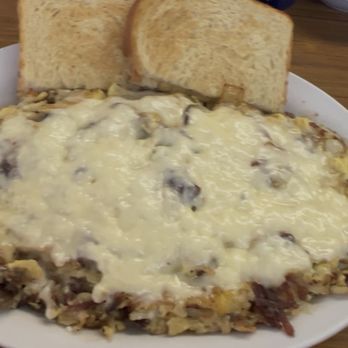 Voula's Offshore Cafe - Greek Hobo - Greek sausage, onions, mushrooms, hashbrowns, and eggs scrambled together and topped with Feta cheese - $16.75 - Breakfast & Brunch Near Me - Seattle, Washington Voula's Offshore Cafe - Greek Hobo - Greek sausage, onions, mushrooms, hashbrowns, and eggs scrambled together and topped with Feta cheese - $16.75 - Breakfast & Brunch Near Me - Seattle, Washington