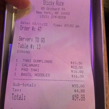 Sticky Rice - Check for dinner for two - Thai Near Me - New York, New York Sticky Rice - Check for dinner for two - Thai Near Me - New York, New York