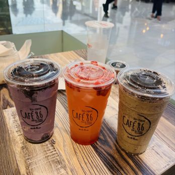 Cafe 86 - Ube Monster, Matcha Monster (looks like Oreo smooth), and Strawberry Calamansi!! - Desserts Near Me - Glendale, California