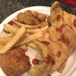 Fried Catfish (w/Louisiana Hot Sauce), Hush Puppy, French Fries & Fried Okra