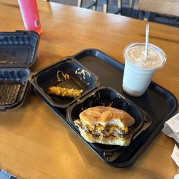 Double smash burger with the Golden Spread Shake Double smash burger with the Golden Spread Shake