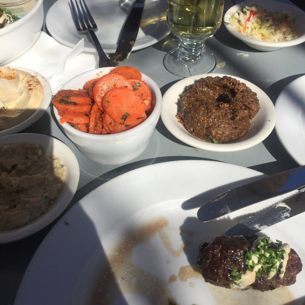 Oren's Hummus - Side of Moroccan carrots, Oren eggplant, and what's left of my beef kebab - Mediterranean Near Me - Mountain View, California
