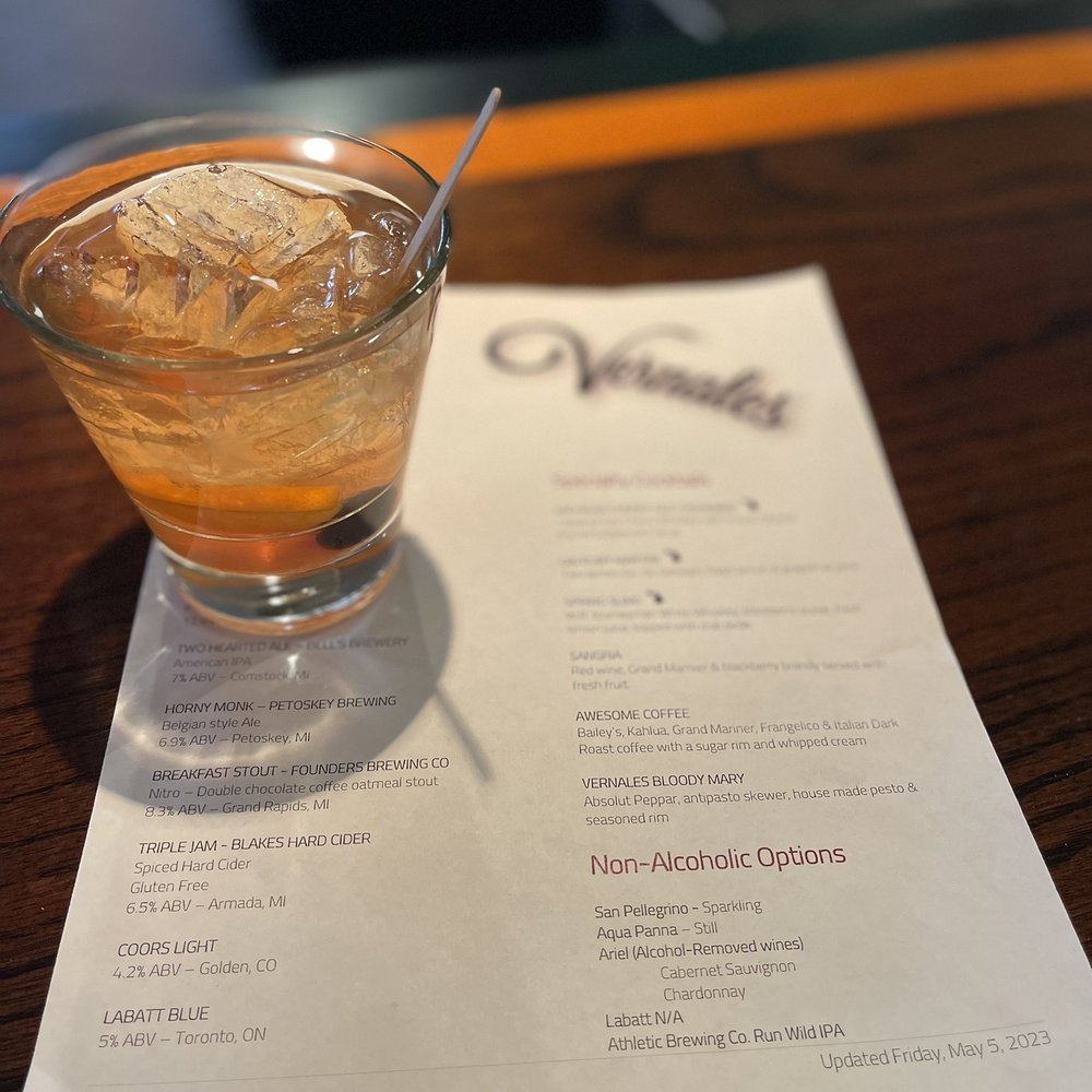 Vernales Restaurant - Bar area: Traverse city black cherry  whiskey - Steakhouses Near Me - Harbor Springs, Michigan