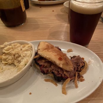 Salt + Smoke - Brisket Sandwich with side of White Cheddar Cracker Mac and a Logboat Mammoth - Bars Near Me - Saint Louis, Missouri Salt + Smoke - Brisket Sandwich with side of White Cheddar Cracker Mac and a Logboat Mammoth - Bars Near Me - Saint Louis, Missouri