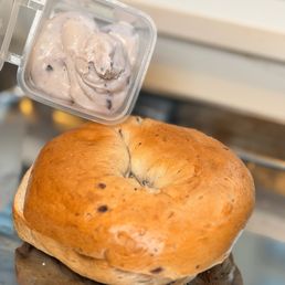 Plain bagel with blueberry cream cheese Plain bagel with blueberry cream cheese