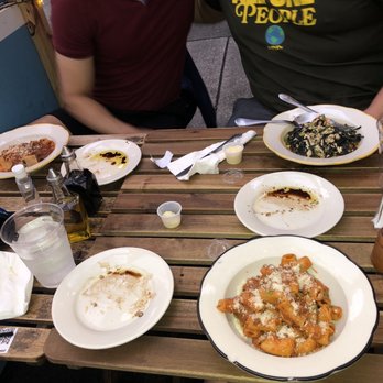 Piccoli Trattoria - rigatoni with grandmas bolognese sauce (bottom r $17) squid ink pasta with , blue crab (top r $21-24) Pappardelle (top left $18) - Italian Near Me - Brooklyn, New York