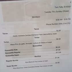 Tacos Villa - Menu 1/4