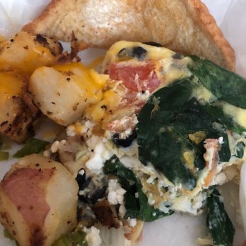 Eggs Up Grill - Here Lies Greek Omelet,  Home fries w/peppers & onions. They did what needed to be done. - Breakfast & Brunch Near Me - Norfolk, Virginia