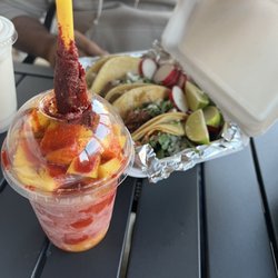 Tortillas La Mexicana - Tacos and mangonada drink.