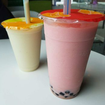 O-CHA Tea Bar - A large strawberry bubble tea and a normal sized fruit smoothie. - Tea Rooms Near Me - Greenville, South Carolina O-CHA Tea Bar - A large strawberry bubble tea and a normal sized fruit smoothie. - Tea Rooms Near Me - Greenville, South Carolina