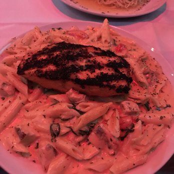 Truth Chicago - Spicy Chicken Alfredo with Salmon added. $5 Glass or Merlot - Italian Near Me - Chicago, Illinois